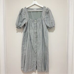 Maisie Square Neck Puff Sleeves Midi Dress Stripes
